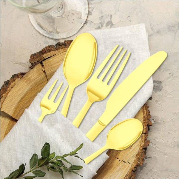 ToqueStainless Steel Cutlery Set Travel Knife Fork Spoon Glossy Gold Tableware 30PCS