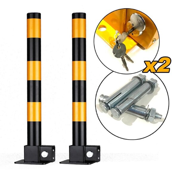 Parkero 2X Black Fold Down Vehicle Security Car Parking Lock Safety Barrier Bollard Locker Barrier