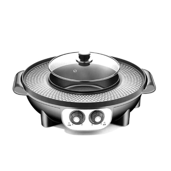 42cm Electric 2 In 1 Non-Stick BBQ Plate Hot Pot Pan For Party Shabu Grill Barbecue