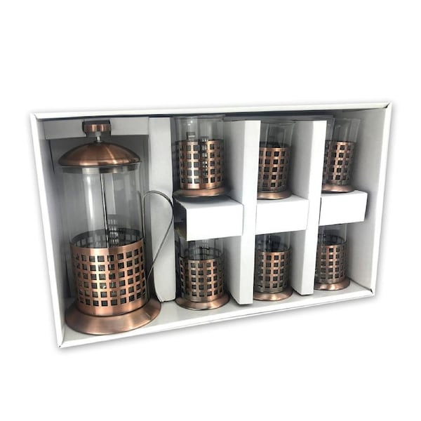 French Press Coffee Plunger Glass Tea Maker Vintage Copper 1000ml 6 Cups Set