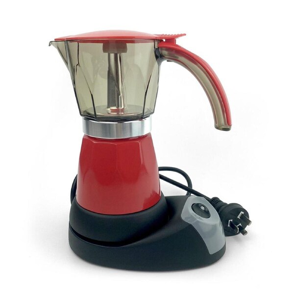 Mornest Red Electric Moka Coffee Maker Espresso Machine Italian Classic 6Cups Auto Power