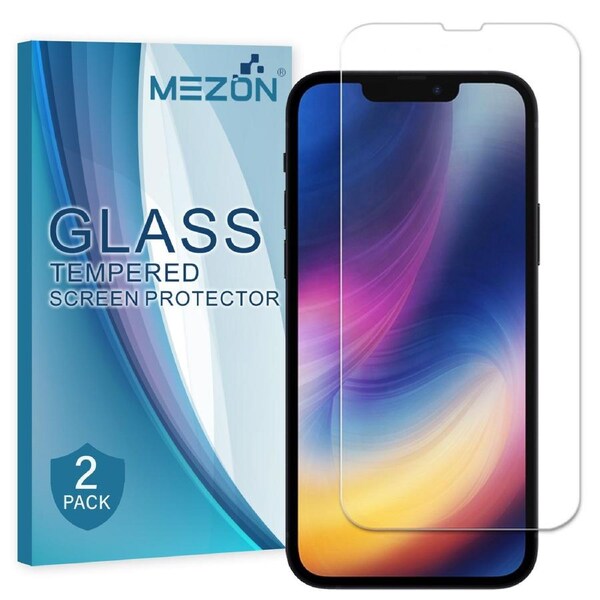 [2 Pack] Apple iPhone 13 (6.1") Tempered Glass Crystal Clear Premium 9H HD Screen Protector by MEZON – Case Friendly, Shock Absorption (iPhone 13, 9H)