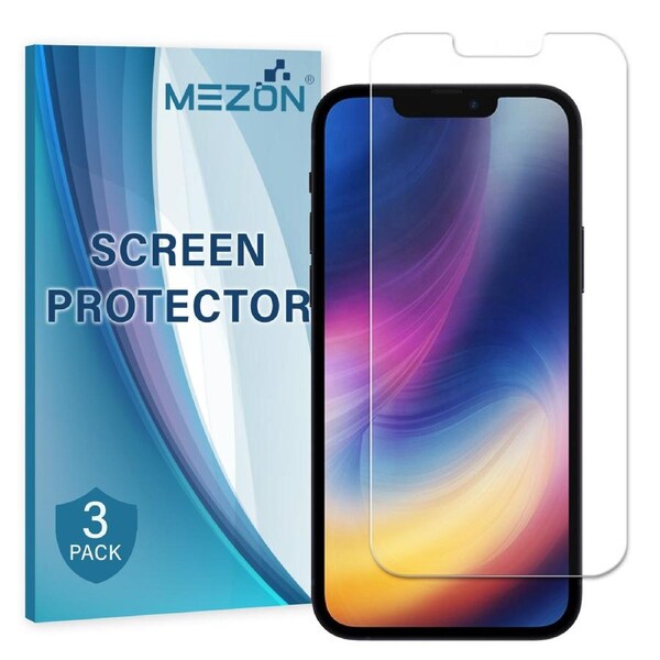 [3 Pack] Apple iPhone 13 Mini (5.4") Ultra Clear Screen Protector Film by MEZON – Case Friendly, Shock Absorption (iPhone 13 Mini, Clear)