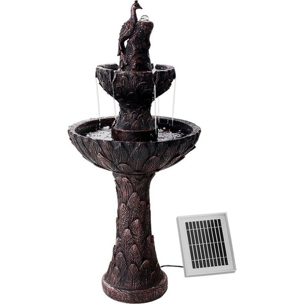 Solar Powered Water Fountain Bird Bath - Brown