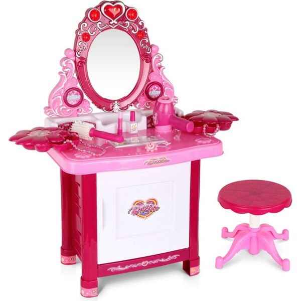 Kids Dressing Table Set with Stool and 30 pcs Accessories - Pink