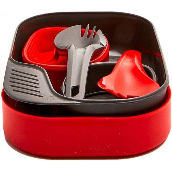 6pc Wildo Camp-A-Box Duo Light Camping Dinner Set Utensils/Bowl/Plate/Cup Red