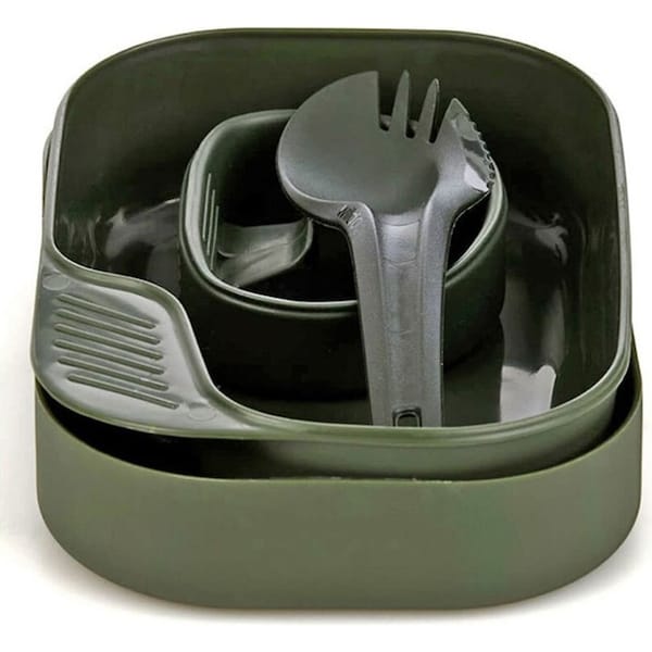 7pc Wildo Camp-A-Box Complete Camping Utensils/Bowl/Plate/Cup Dinner Set Olive