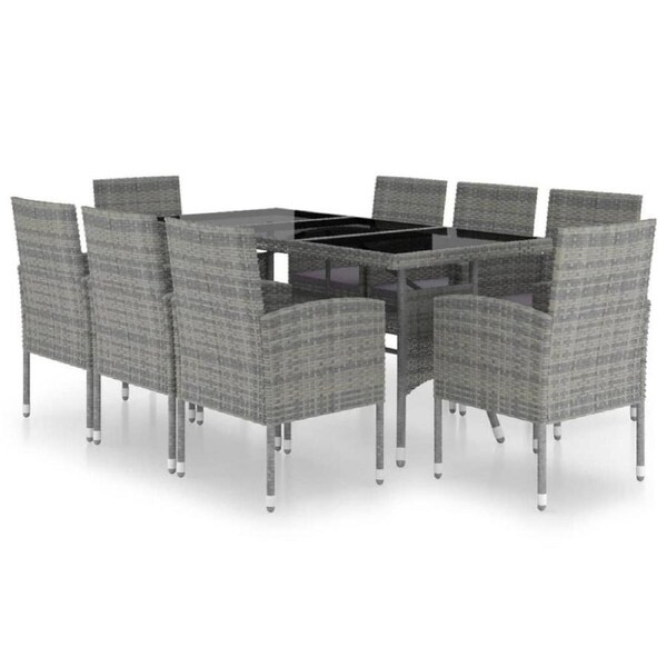 8 Seat Patio Dining Set Furniture PE Rattan Outdoor Table And Chairs W/ Cushion