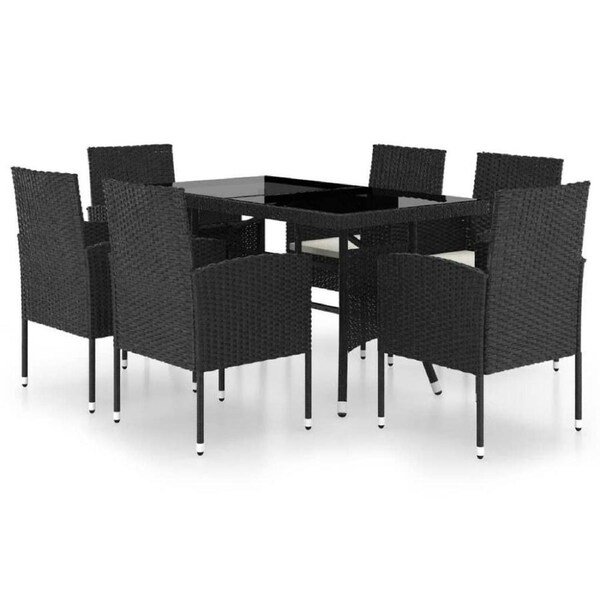 Modern Patio Dining Table And Chairs With Cushion Outdoor Rattan Dinner Set 7pcs
