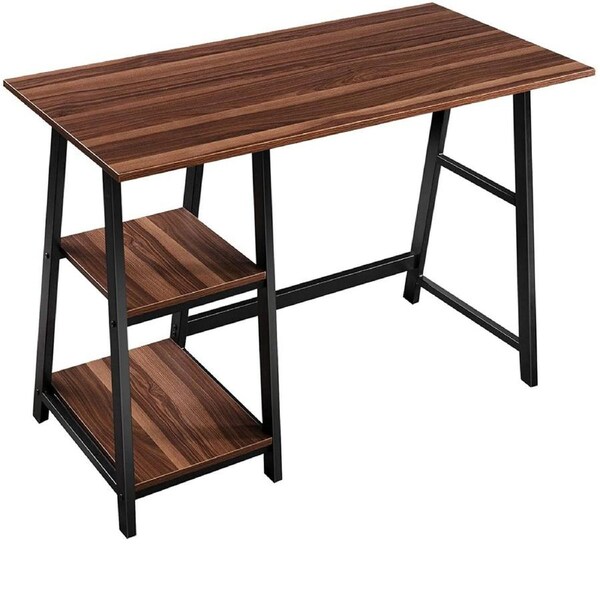 Zetland Writing Desk Contemporary Desk with Storage Shelves and Dark Finish Dark Walnut