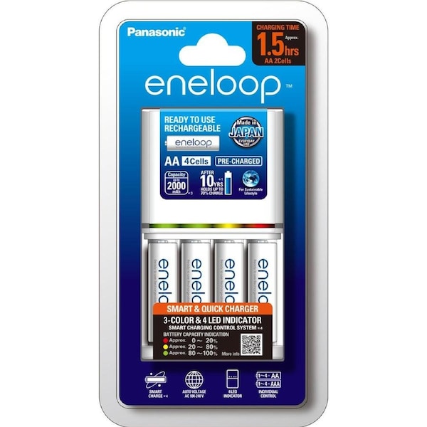 Panasonic Eneloop Quick Charger with 4x AA Batteries 2000mAh / 90-180min Charge