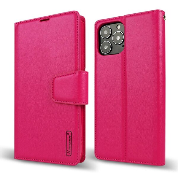 ZUSLAB iPhone 13 Pro Case, Hanman Leather Credit Card Wallet Flip Case for Apple (2021) - Hot Pink