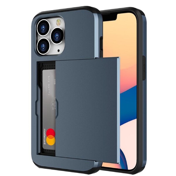 ZUSLAB Slide Armor Card Holder Case for iPhone 13 Pro 6.1" Protective Shockproof Hard Back Cover for Apple - Dark Blue