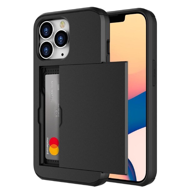 ZUSLAB Slide Armor Card Holder Case for iPhone 13 Pro Max 6.7" Protective Shockproof Hard Back Cover for Apple - Black