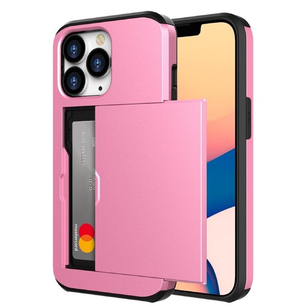 ZUSLAB Slide Armor Card Holder Case for iPhone 13 Pro Max 6.7" Protective Shockproof Hard Back Cover for Apple - Pink