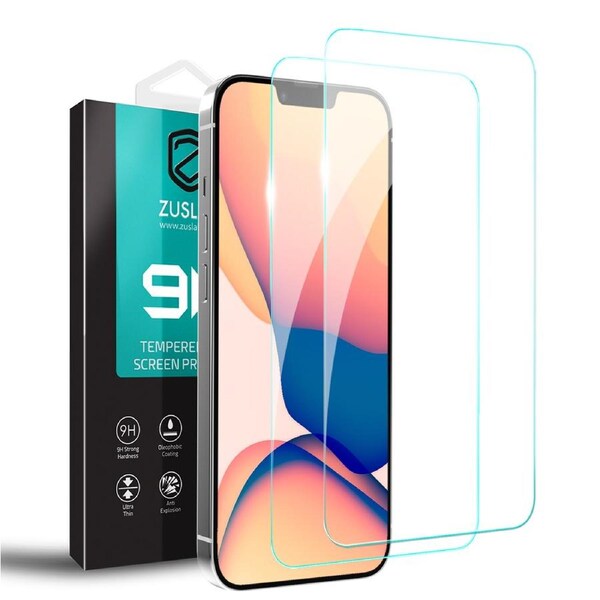 [2 Pack] ZUSLAB iPhone 13 Mini Tempered Glass Screen Protector Flim Case Friendly 9H Hardness for Apple (2021) - Clear
