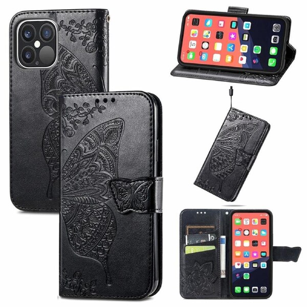 For iPhone 13 Pro Case,Butterfly PU Leather Wallet Cover,Black