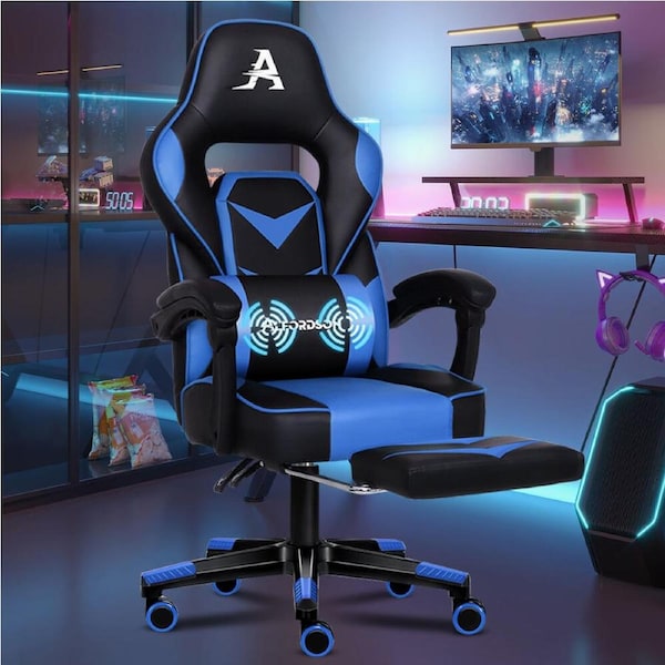 ALFORDSON Gaming Chair Office Massage Seat Racing Footrest Executive Blue