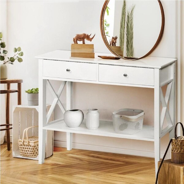 2 Drawers Artiss Console Table 100CM White Chole