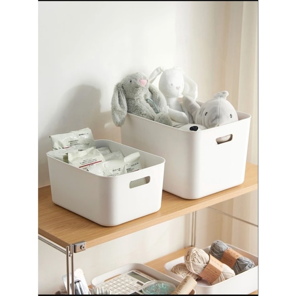 6PK Plastic Storage Box w/ Handle Container Organiser Crate Basket Tub 34.5x26x9cm