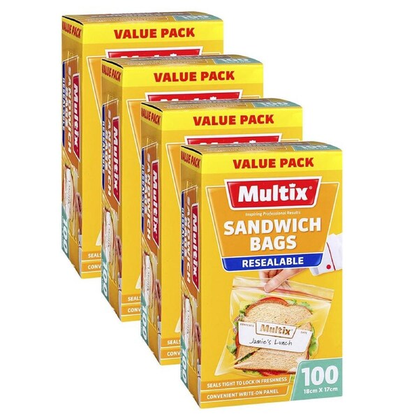 400x Multix 16x10cm Sandwich Bags Resealable Food Storage Zip Lock Container Bag