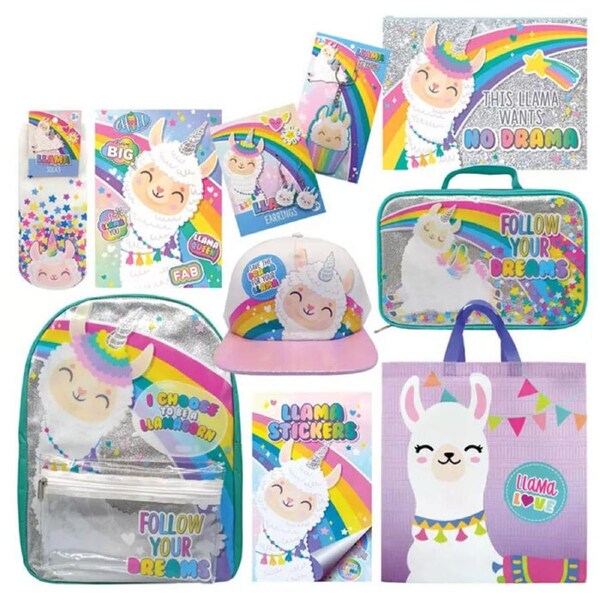 Llama Showbag 21 Kids w/Backpack/Cap Cooler Bag/Socks/Stickers Notebook Keychain