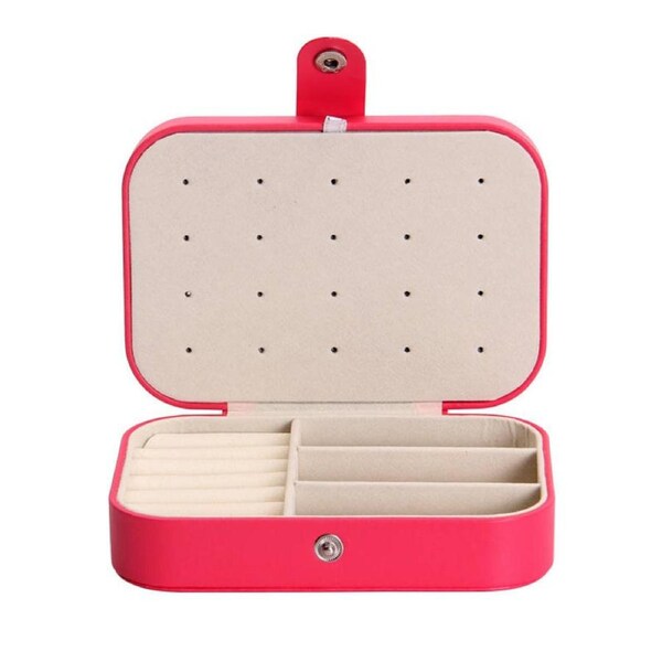 Catzon Jewelry Box PU Leather Small Portable Travel Case 2 Layers Display Storage Box-Red