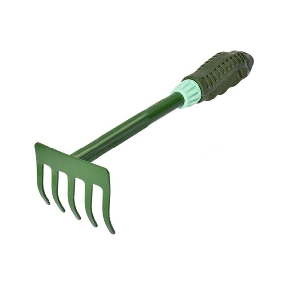 Catzon 28.5cm Garden 5-Tine Rake Carbon Steel Garden Tool Lightweight Soft PVC Ergonomic Handle Grip Non-Slip