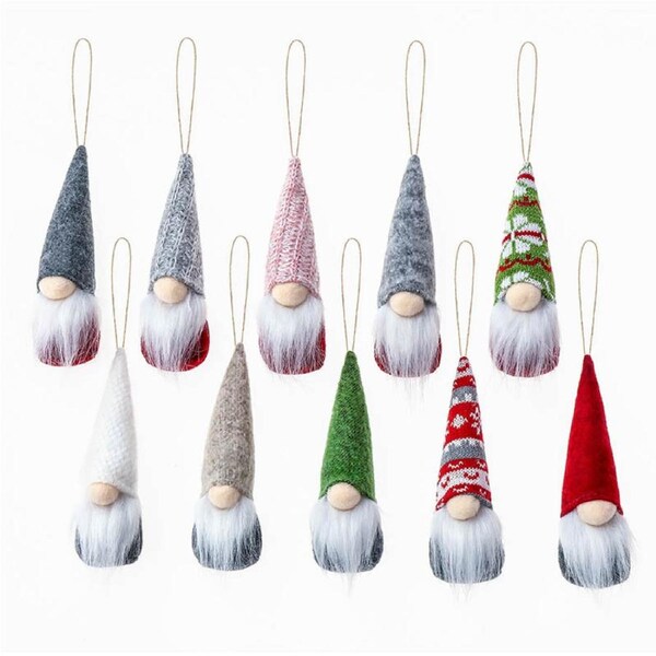Catzon 10Pcs Christmas Tree Hanging Gnomes Ornaments Handmade Plush Gnomes Santa Elf Hanging Home Decorations Holiday Decor