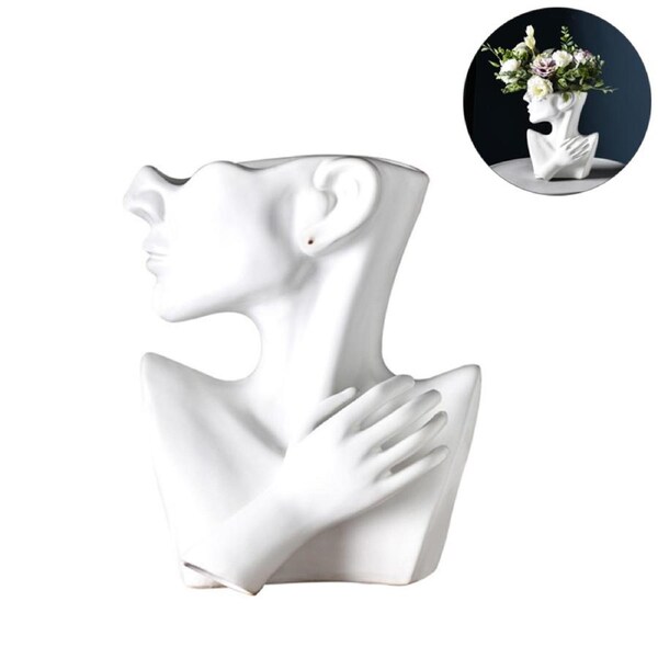 Catzon 25cm Height Statue Flower Vase Face Pots Bust Head Shaped for Birthday Gifts Home Office Decoration
