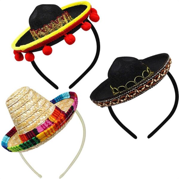 Catzon 3Pcs 16cm Coco Theme Party Hats with Ball Fringe Decoration for Carnivals Festivals Dia De Muertos Wedding Birthdays