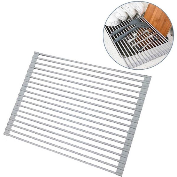 Catzon Over The Sink Multipurpose Roll-Up Dish Drying Rack 52*33CM-Gray
