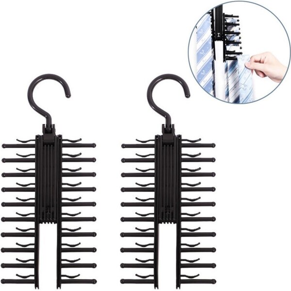 Catzon Tie Rack Holder Rotatable Organizer and Storage Rack 2 Pack -Black