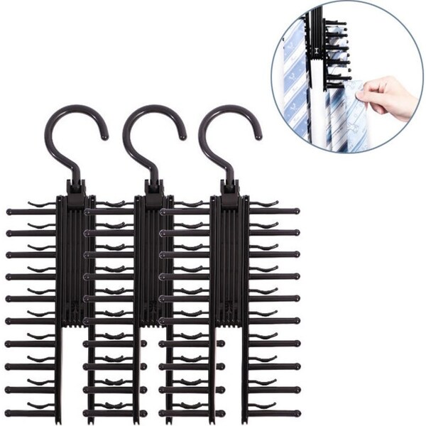 Catzon Tie Rack Holder Rotatable Organizer and Storage Rack 3 Pack -Black