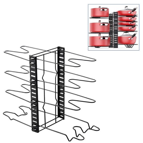 Catzon 8 Tiers Adjustable Pots and Pans Organizer Rack for Cabinet Kitchen Cookware Organizer