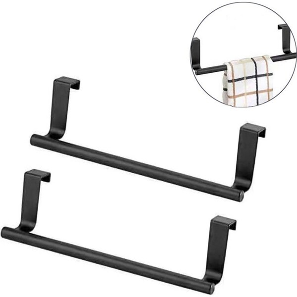 Catzon 2 Pack Stainless Steel Over Door Towel Rack Bar Holders for Universal Fit on Cabinet Cupboard DoorsS Black