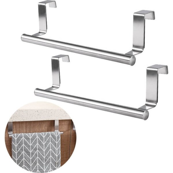 Catzon 2 Pack Stainless Steel Over Door Towel Rack Bar Holders for Universal Fit on Cabinet Cupboard Doors S