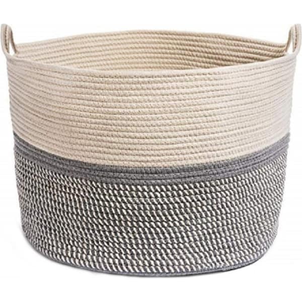 Catzon Extra Large Cotton Rope Woven Basket Clothes Storage Basket with Handles