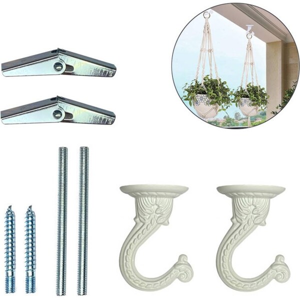 Catzon 2 Pack Ceiling Hooks Heavy Duty Swag Hook with Hardware for Hanging Plants - White