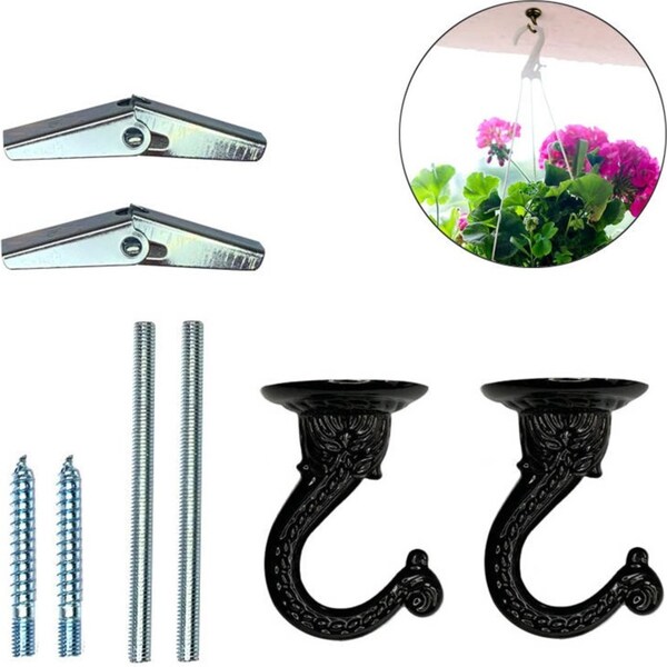 Catzon 2 Pack Ceiling Hooks Heavy Duty Swag Hook with Hardware for Hanging Plants - Black