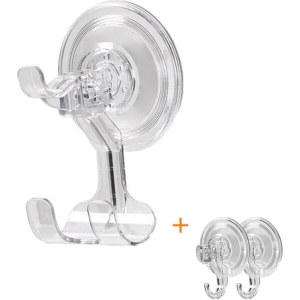 Catzon Bathroom Clear Suction Hooks Reusable Vacuum Suction Cup Hook Razor Holder Multi-Use for Home Two-Hooks