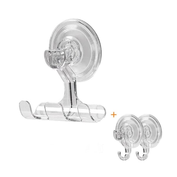 Catzon Bathroom Clear Suction Hooks Reusable Vacuum Suction Cup Hook Razor Holder Multi-Use for Home Three-Hooks
