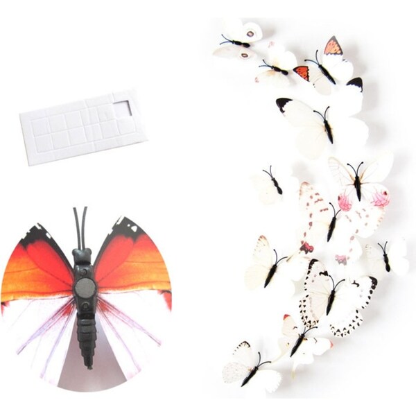Catzon 3D Vivid Butterfly Wall Stickers Fridge Magnet Decoration for Room Background-H003 White