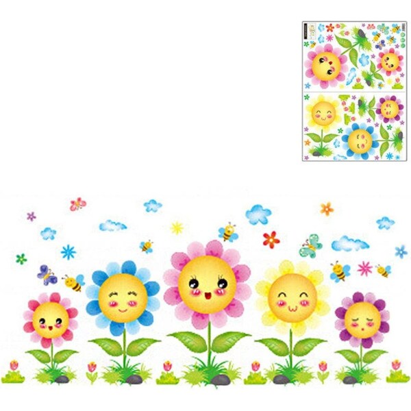 Catzon 2Pcs Creative Cartoon Removable 3D Wall Stickers Smiley Sunflower Decoration For Children Room-15
