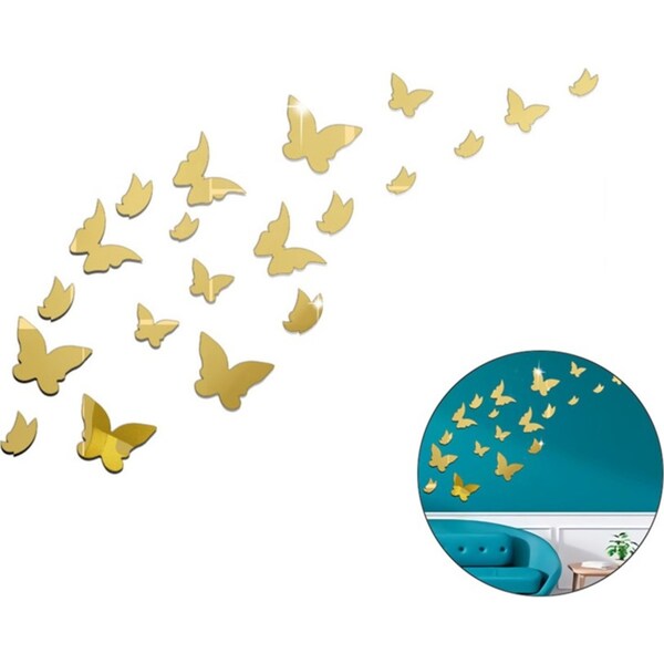 Catzon Removable Crystal Acrylic Mirror Butterfly Home Decoration Fashion Art Wall Stickers-Gold