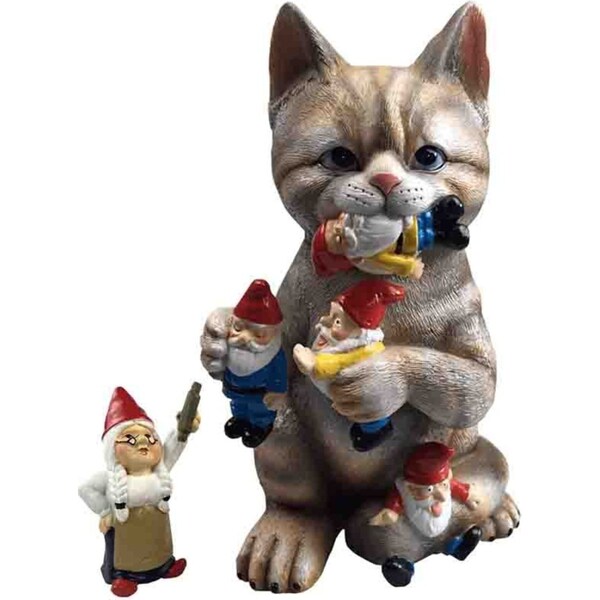 Catzon Garden Mischievous Cat Gnome Statue Lawn Ornaments Suitable for Indoor Outdoor Patio