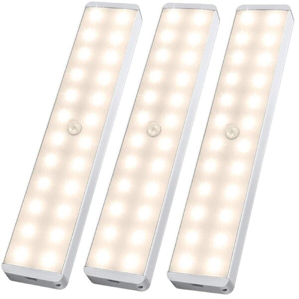 Catzon LED Closet Light 24-LED Rechargeable Motion Sensor Warm Light Bar for Stairs Wardrobe Kitchen Hallway (3 Packs)