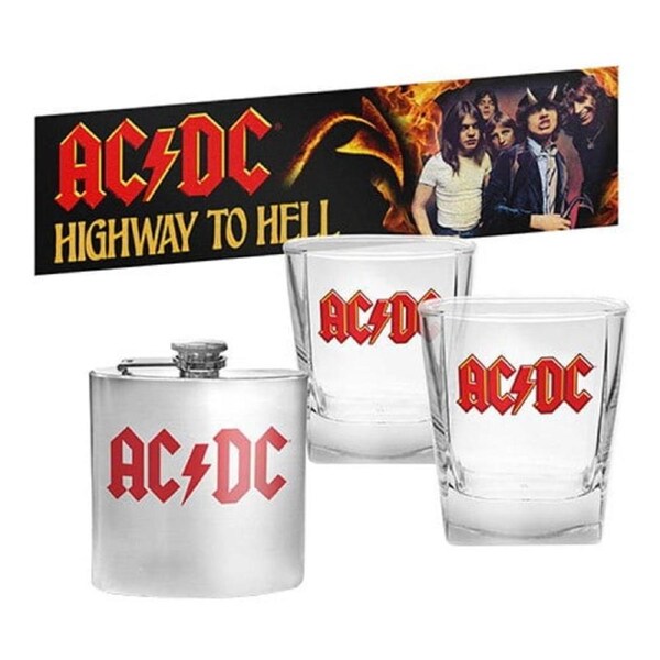 ACDC Set 2 Glasses with Flask and Bar Runner Mat