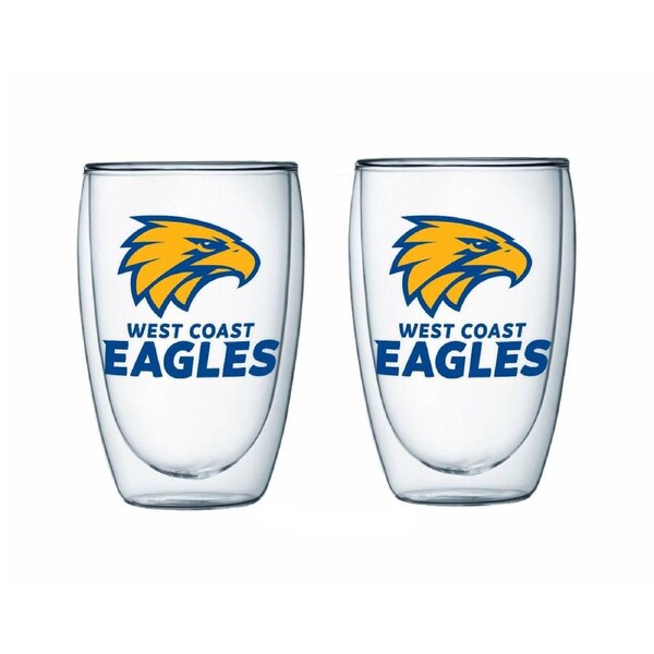 West Coast Eagles AFL Set of 2 Double Wall Glasses Tea Coffee Spirits