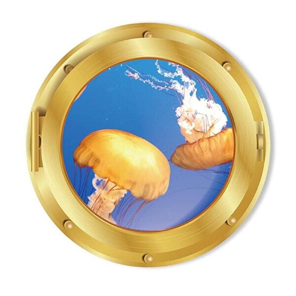 Catzon 2Pcs Removable 3D Under The Sea Nature Scenery Decor Submarine Gold Window Jellyfish Wall Sticker
